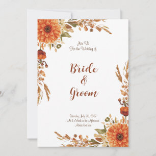 Aquarell Herbst Dahlie Orange Botanisch Rustikal Einladung