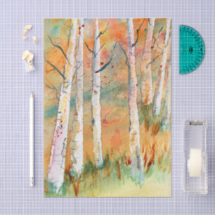 Aquarell Herbst Espenbäume Seidenpapier