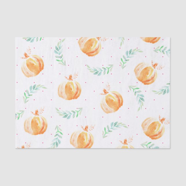 Aquarell-Herbst-Fall-Kürbise u. Lorbeer Seidenpapier (Vorderseite)