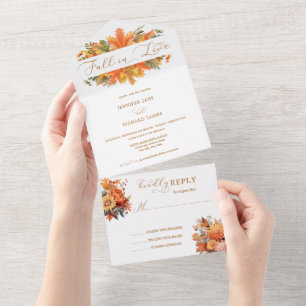 Aquarell Herbst Floral   Fall in Love Hochzeit All In One Einladung