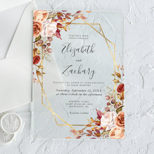 Aquarell Herbst Floral Gold Rahmen Hochzeit Acryleinladungen