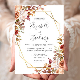 Aquarell Herbst Floral Gold Rahmen Hochzeit Einladung