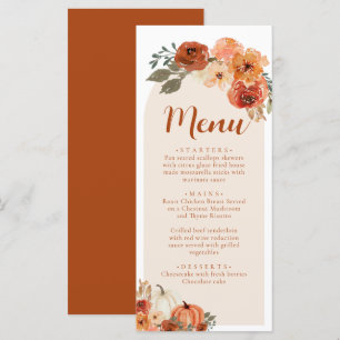 Aquarell Herbst Floral Rustikaler Kürbis Abendesse Menükarte