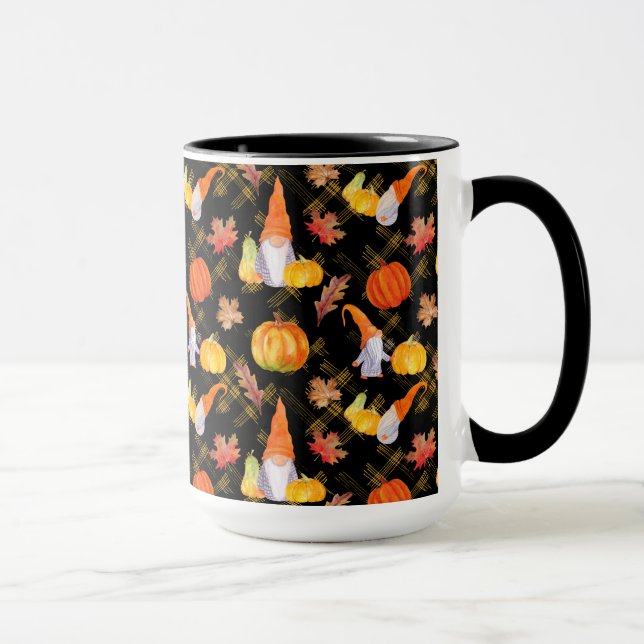 Aquarell Herbst Gnome, Kürbisse und Blätter Tasse (Rechts)