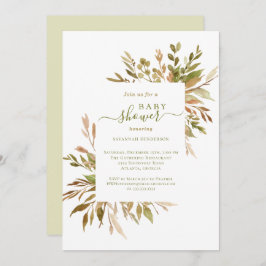 Aquarell Herbst Grünpflanzen Kinderdusche Einladun Einladung