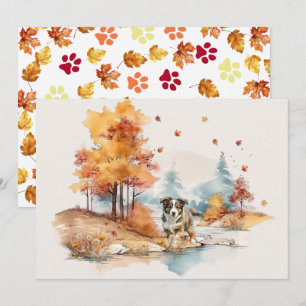 Aquarell-Herbst-Hund-Design - Australian Shepherd Karte