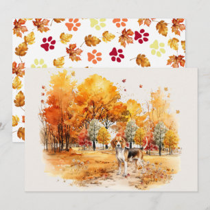 Aquarell-Herbst-Hund-Design - Beagle Karte