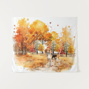 Aquarell Herbst Hund Design - Beagle Wandteppich