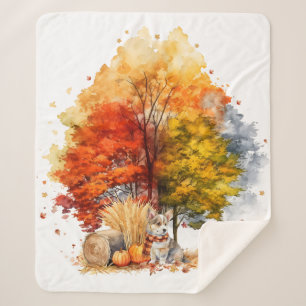 Aquarell Herbst Hund Design - Corgi Sherpadecke