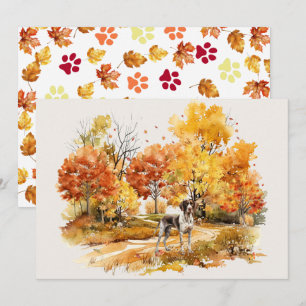 Aquarell Herbst Hund Design - Deutsch Drahthaarige Karte