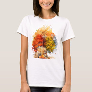 Aquarell-Herbst-Hund-Design - Deutscher Schäferhun T-Shirt