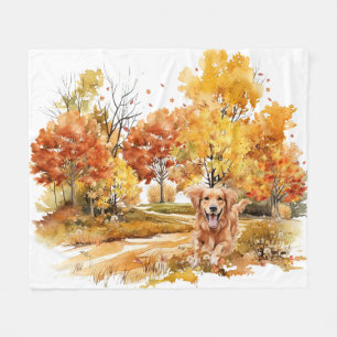 Aquarell-Herbst-Hund-Design - Golden Retriever Fleecedecke