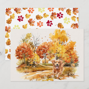 Aquarell-Herbst-Hund-Design - Golden Retriever Karte