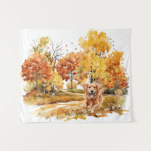Aquarell Herbst Hund Design - Golden Retriever Wandteppich