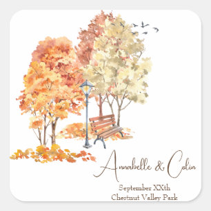 Aquarell Herbst im Park Hochzeit Quadratischer Aufkleber