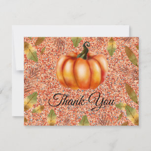 Aquarell Herbst-Kürbis Orange Glitter Dankeskarte