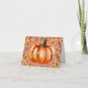 Aquarell Herbst-Kürbis Orange Glitter Dankeskarte