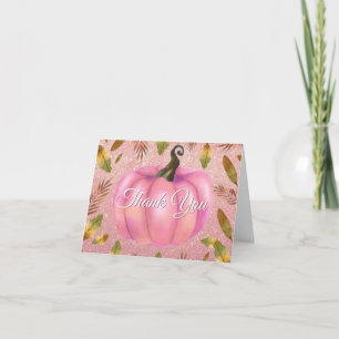 Aquarell Herbst-Kürbis-Rose-Gold-Glitter-Rosa Dankeskarte