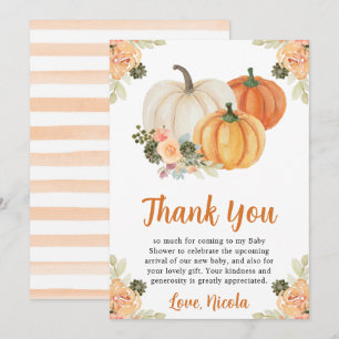 Aquarell Herbst Kürbis und Kaktus Baby Shower Dankeskarte