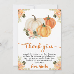 Aquarell Herbst Kürbis und Kaktus Baby Shower Dankeskarte