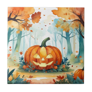 Aquarell Herbst Kürbisse Ernte Wald Fliese