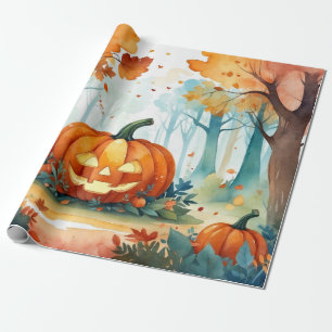 Aquarell Herbst Kürbisse Wald Herbstlaub Geschenkpapier