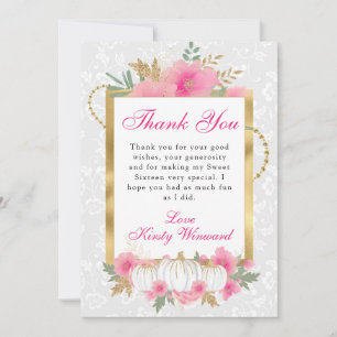 Aquarell Herbst Rosa Gold Floral Kürbis Sweet 16 Dankeskarte