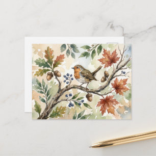 Aquarell-Herbst-Rotkehlchen-Grußkarte Postkarte