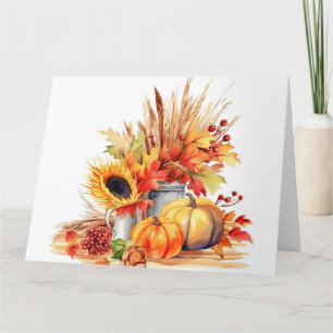 Aquarell Herbst Sonnenblume & Kürbisse Karte