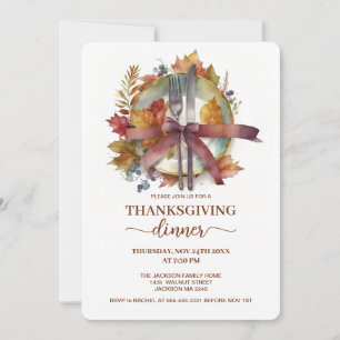 Aquarell Herbst Teller Besteck Thanksgiving Abende Einladung