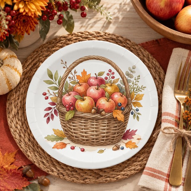 Aquarell Herbst Thanksgiving Apfelkorb Pappteller (Von Creator hochgeladen)