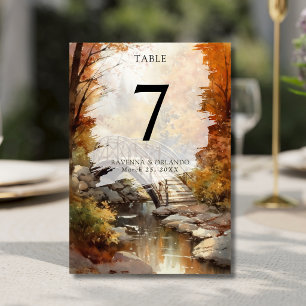 Aquarell Herbst Waldbrücke Hochzeit im Herbst Tischnummer
