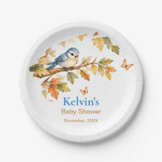 Aquarell Herbst Waldvogel & Herbstlaub Pappteller