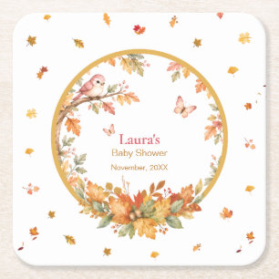 Aquarell Herbst Waldvogel & Herbstlaub Rechteckiger Pappuntersetzer
