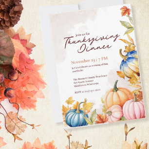 Aquarell Herbst Weiße Kürbis Freunde Danksagungsfe Einladung