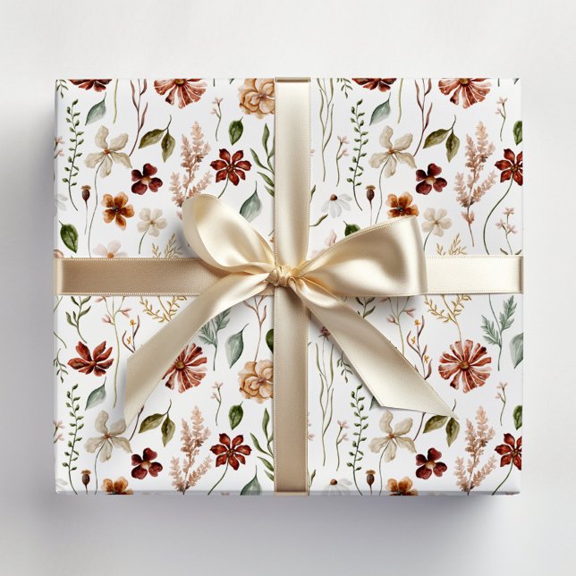 Aquarell-Herbst-Wildblumengarten-Blumenmuster Geschenkpapier Set (In situ)