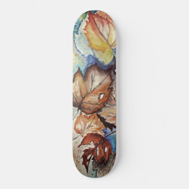 Aquarell - Herbstblätter - Skateboard (Vorderseite)