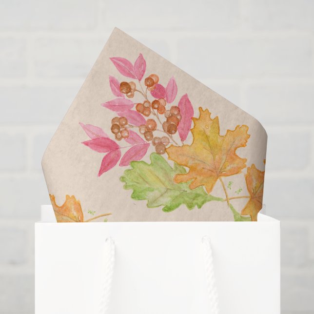 Aquarell Herbstblätter und Beeren Papier (Geschenktüte)