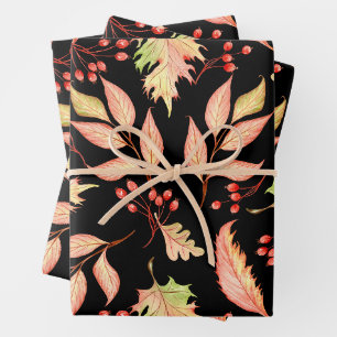 Aquarell Herbstblätter und rote wilde Beeren Geschenkpapier Set