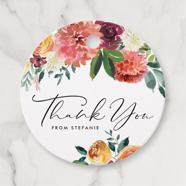 Aquarell Herbstblumenstrauß Danke Geschenkanhänger (Vorderseite)