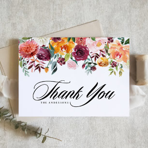Aquarell-Herbstblüten-Girlande Florale Hochzeit Dankeskarte
