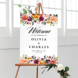 Aquarell Herbstblüten Herbsthochzeit Willkommen Poster