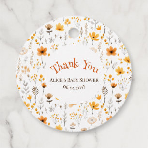 Aquarell Herbstgelbe Wildblumen Babyaufkleber Geschenkanhänger