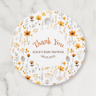 Aquarell Herbstgelbe Wildblumen Babyaufkleber Geschenkanhänger