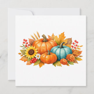 Aquarell Herbstkürbisse, Beeren und Blumen Karte