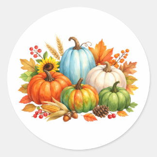 Aquarell Herbstkürbisse und Blätter Runder Aufkleber