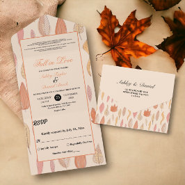 Aquarell-Herbstlaub Boho-Landhaus-Blumenhochzeit All In One Einladung