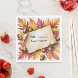 Aquarell Herbstlaub & Eicheln Rustikale Hochzeit Serviette