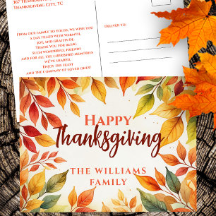 Aquarell Herbstlaub Familie Thanksgiving Postkarte