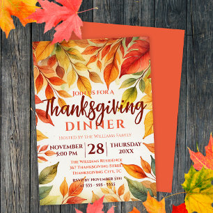 Aquarell Herbstlaub Thanksgiving-Dinner Einladung